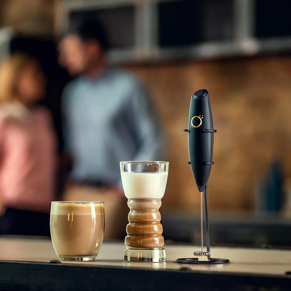 Milk Frother Matte Black - Coffee Frother Handheld with Electric Whisk - 19000 R