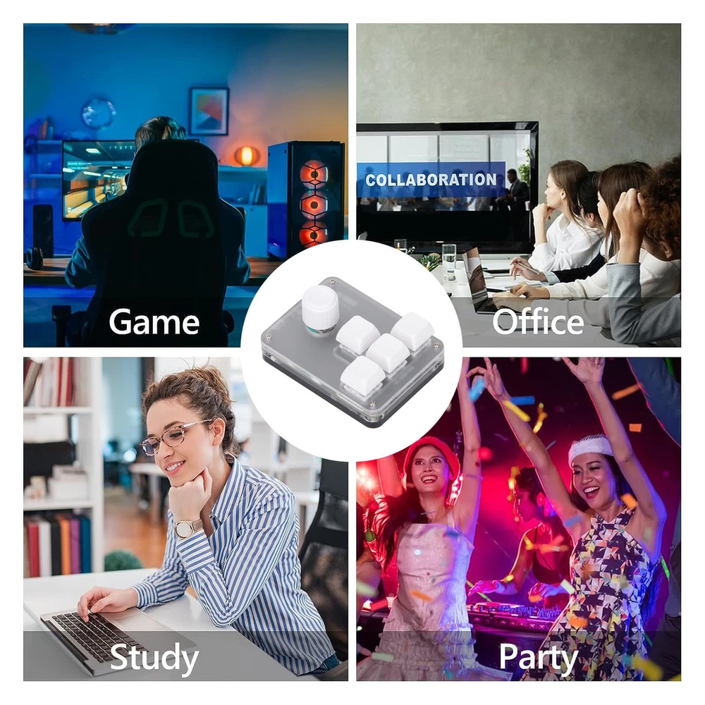 4-Key Programmable Mechanical Keypad with RGB Light and Knob in White