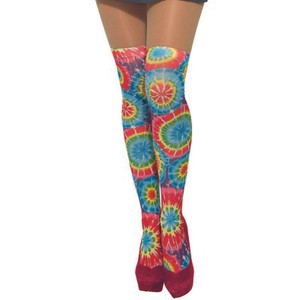 Anos 60 Senhoras Arco-íris Tie Dye Hippy Hippie Década De 1960 Fancy Dress Meia-calça meias Meias | eBay