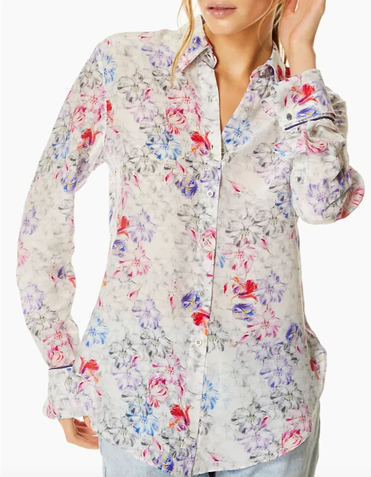 Robert Graham Gabriela Floral Button Up Blouse Small Romantic artsy watercolor - Image 2 of 4