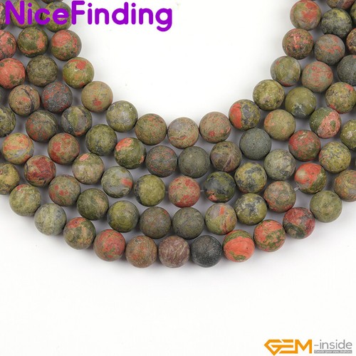 Natural Unakite Jasper Round Frosted Matte Beads Jewelry Making Strand Wholesale - Picture 7 of 64