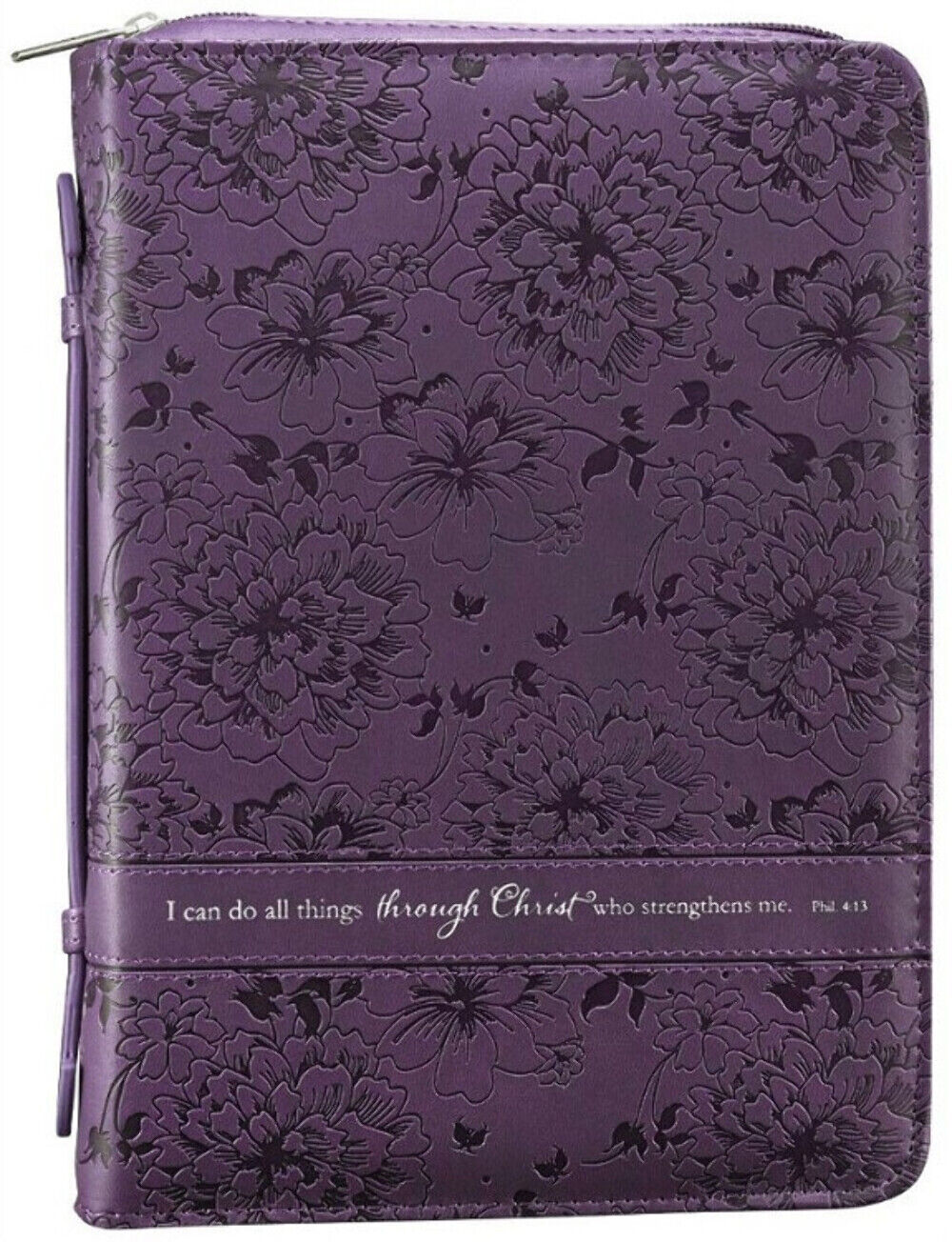 Bible Cover Medium Size, Purple Floral LuxLeather, I can do all things through C