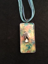 Ann Peden 18" Painted Domino Statement Necklace Beach Flip-Flop Turquoise 