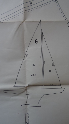 DDR, Original historisch, Plan Schiffsmodell  "Modellsegelboot",  s. Beschr - Afbeelding 1 van 4