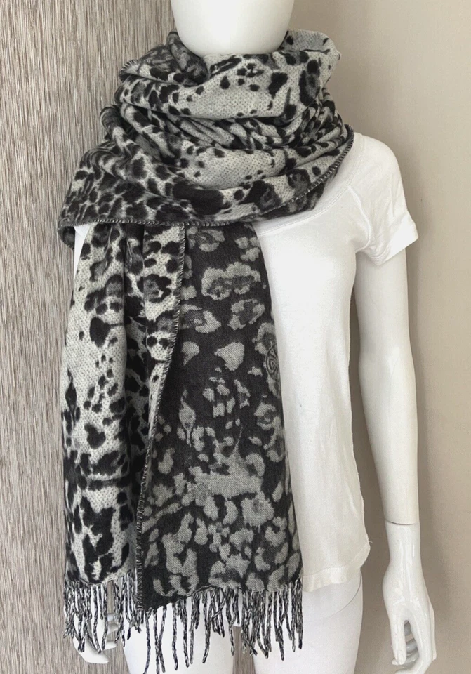 BiBA Reversible Estampado Leopardo con Flecos Bufanda Envolvente Nuevo Etiqueta - Imagen 4 de 4