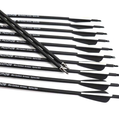 6-36pcs Archery Bolts Carbon Arrow With Replaceable Arrowhead 28/30/32'' Spine500