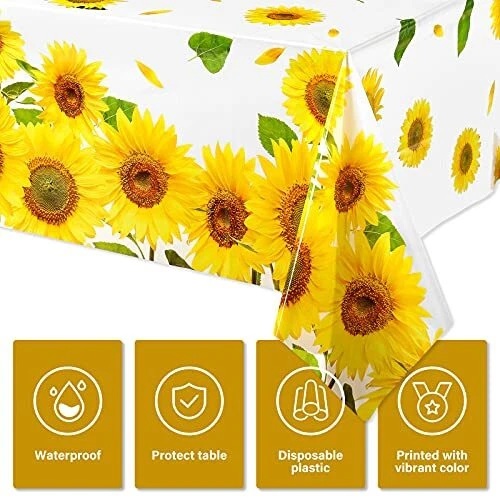Sunflower Wood Grain Tablecloth Plastic Rustic Sunflower Tablecloth White - Image 3 of 4