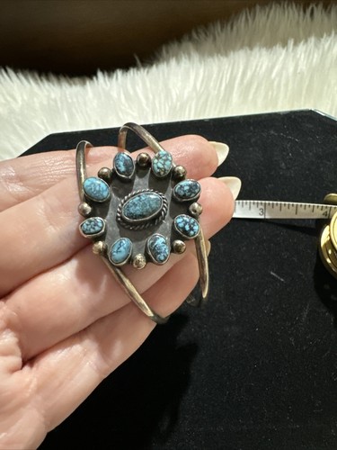 Navajo Native Sterling Cuff Lester Jackson Turquoise Gorgeous Cuff Signed - Picture 9 of 9