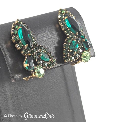 VTG MCM Butterfly Green Rhinestone Ear Climber Gold Tone Clip On Earrings - Picture 2 of 7