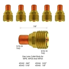 TIG Welding Gas Lens 45V44 3/32” Collet Body 45V44 Fit TIG 9, 20, 25 QTY 5