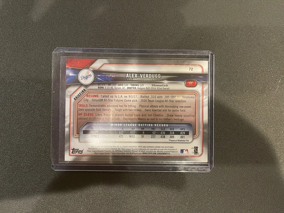 Alex Verdugo 2018 Bowman Green SP RC Rookie Card #d / 99, Boston Red Sox - Image 2 of 2