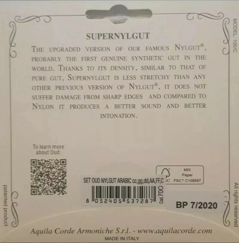 Aquila Oud, Super nylon strings ARABIC tuning with gray oud pick. - Image 3 of 4