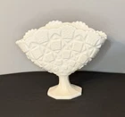 Vintage Westmoreland Milk Glass Old Quilt Pattern Footed Fan Vase