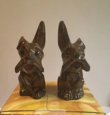 ATQ 2 Scottie Dog CARVED Wooden NEWEL POST OR DRESSER TOPPERS 4 7/8” Cottagecore