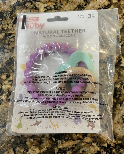 Nuby Wood & Silicone Natural Teether Ring - Fun & Soothing - Easy to Hold - Picture 2 of 2