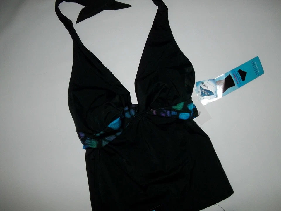 LONGITUDE Black SLIMMING 2 Piece TANKINI Swimsuit Bathing Suit Womens SMALL NEW - Image 2 of 4