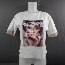 Womens T Shirt Small Applique Floral Coquette Fairycore Y2K Romantic Cropped