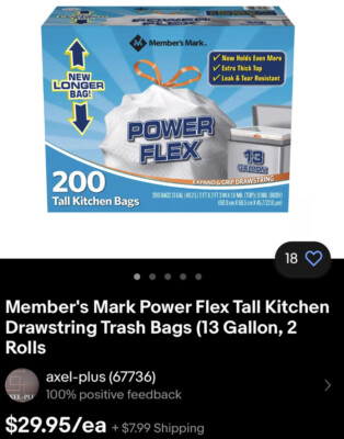 Member's mark power flex tall kitchen best sale drawstring trash bags