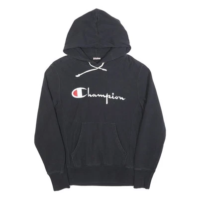 CHAMPION REVERSE WEAVE Hoodie Enfilé Noir Homme Taille M Logo Noir Décontracté - Photo 1/4
