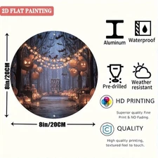 2D Flat, 1pc Vintage Halloween Metal Wall Art - 8x8 Inch Round Aluminum Sign wit