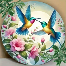 1pc 2D 1pc 7.87x 7.87inch Aluminum Canary and Spring Flower Vintage Round Wall A