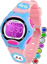 Kids Watch Digital with Cartoon Band, Colorful LED Lights 30M Waterproof, Alarm 