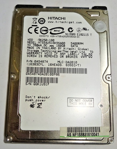 HITACHI ***HTS542516K9SA00 *** 160GB SATA HDD Notebook 2,5 Zoll #NFP1338