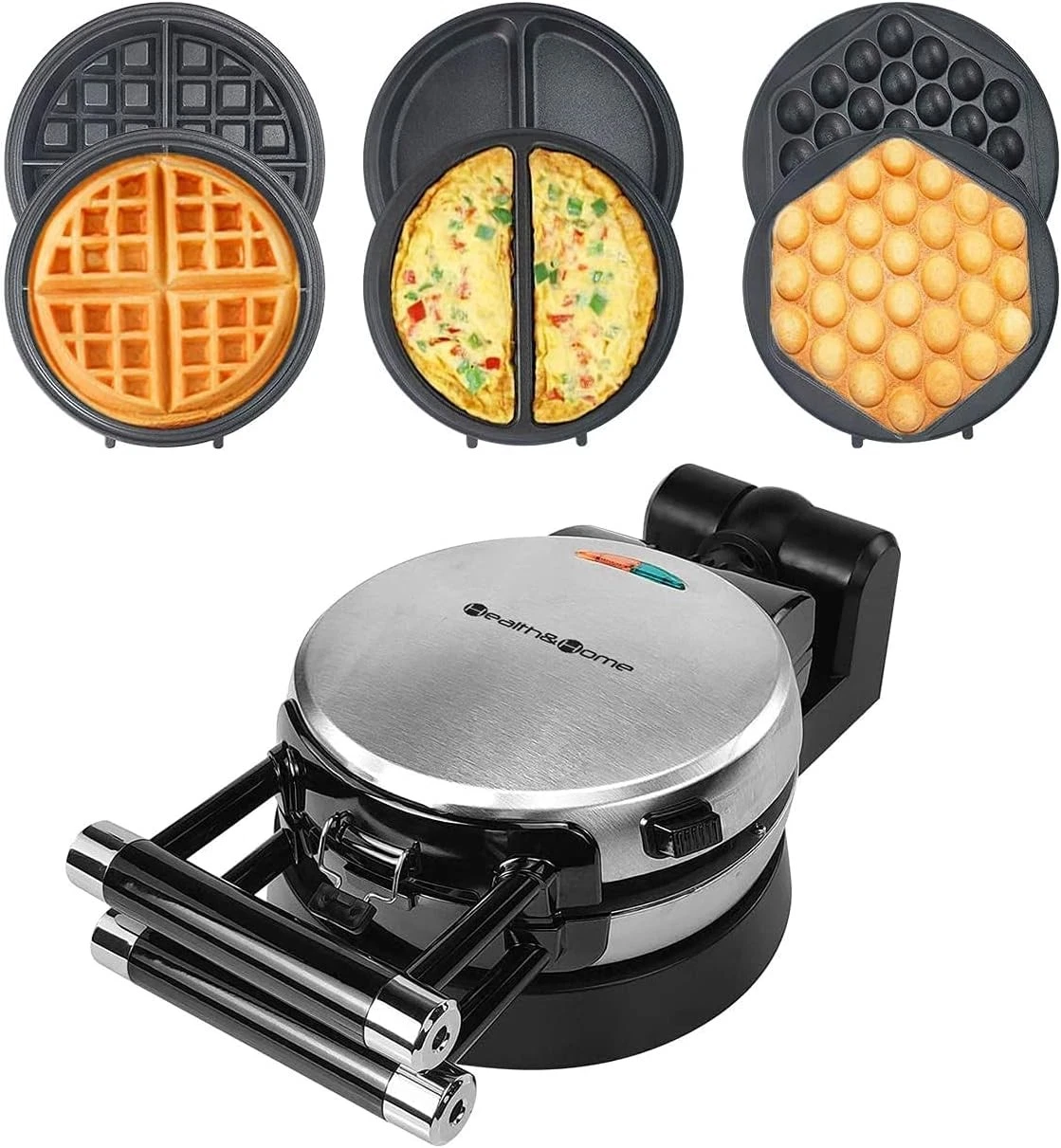 3-in-1 Waffle Omelet Egg Waffle Maker 3 Removable Nonstick Baking Plates