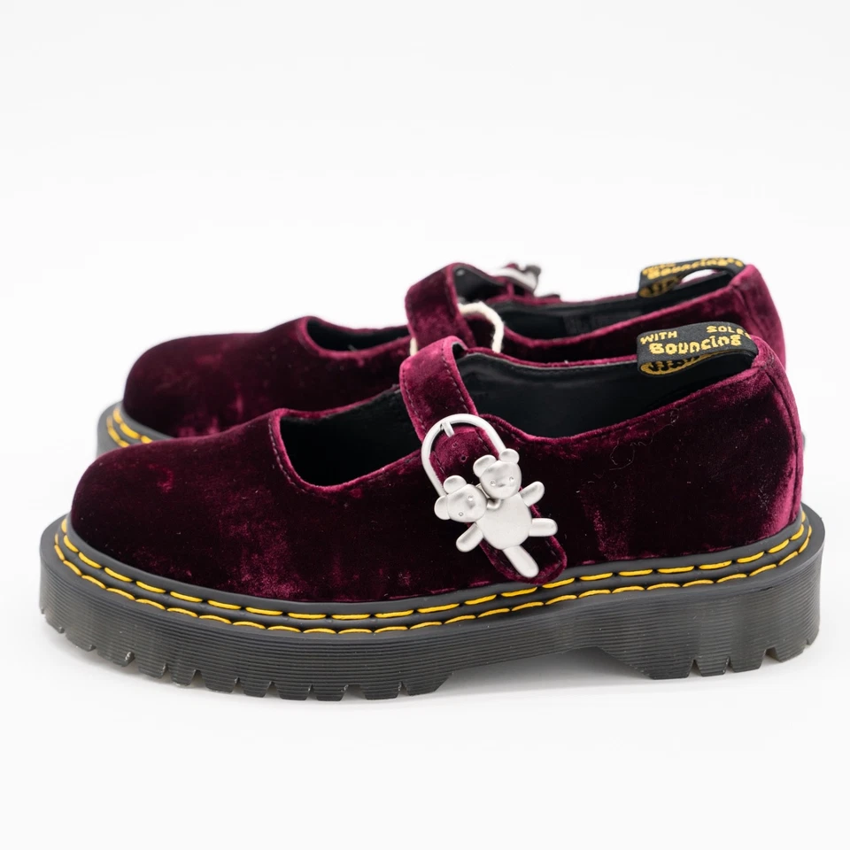 Talla 39EU 8 EE. UU. Marc Jacobs Dr Martens Cielo Rojo Cereza Terciopelo Addina Mary Jane Foto 4 de 4