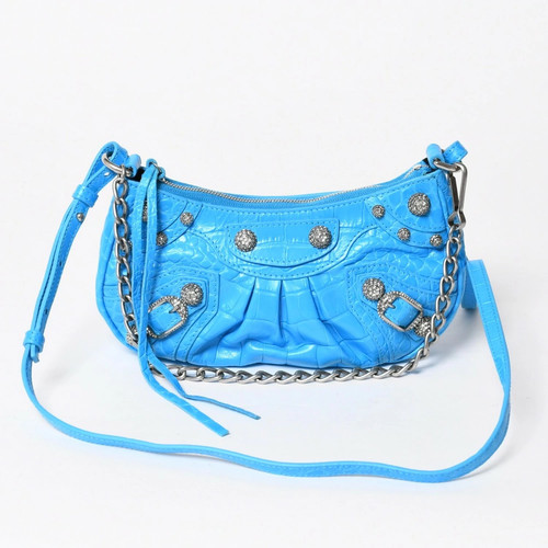 BALENCIAGA Le Cagole Mini Chain Sky Blue 695814 Shoulder Bag Leather #WSB10054