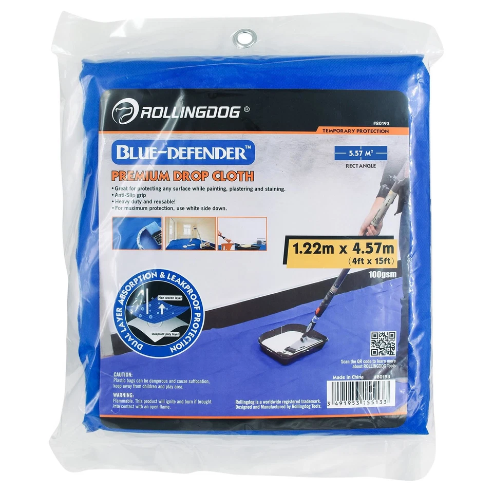 Rollingdog Blue-Defender Premium Drop Cloth, 1.2 x 4.5m