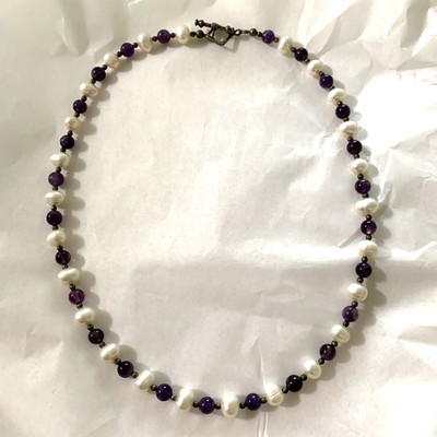 Amethyst & Süßwasserperlen Sterling Knebelverschluss Halskette - 18''