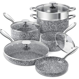 Stone Cookware Set 10 Piece, Ultra Nonstick Pots and Pans Set with Granite Co...