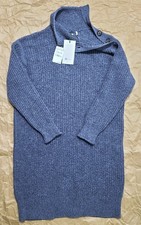 NWT Barbour Sz 6 Blue Cotton Wool Blend Knitted Sweater Dress Turtleneck Buttons