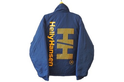 Vintage HELLY HANSEN Reversible Down Jacket Size L puffer style blue yellow 90s