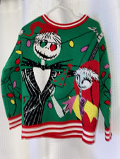 Disney Nightmare Before Christmas Jack Sally Holiday Sweater Pullover XS 5/6