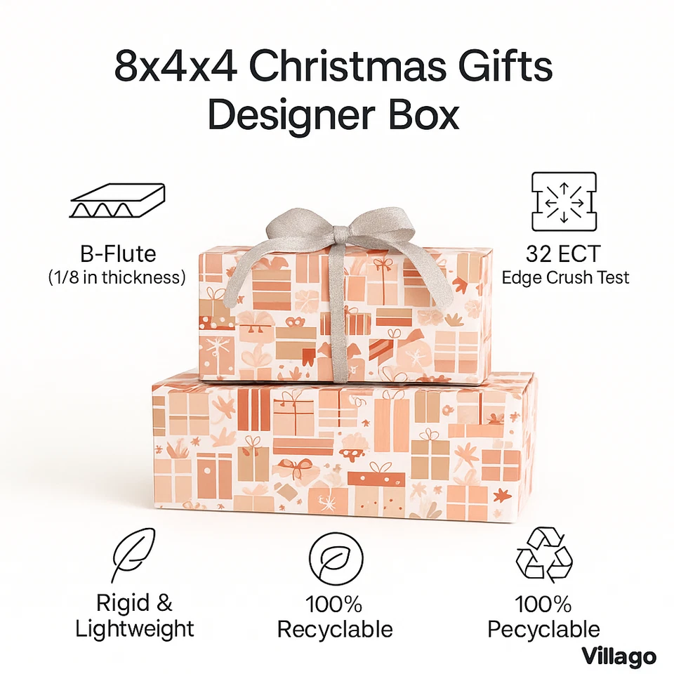 8x4x4 Christmas Gifts Designer Shipping Boxes B-Flute 32 ECT – 25/50/100/200 - Image 3 of 4
