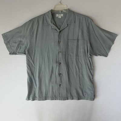 Title 64: Tommy Bahama 100% Silk Camp Shirt Mens Large Green Short Sleeve