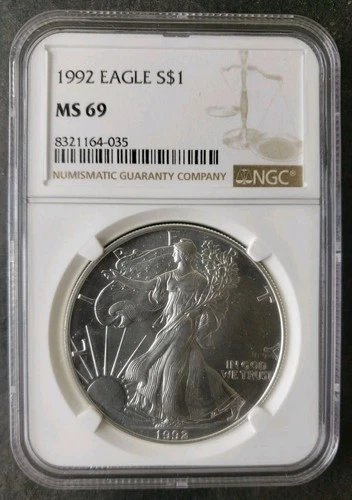 1992 $1 American Silver Eagle Dollar NGC MS69