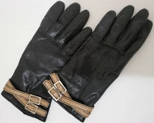 Retro Fownes Size M/ Womens Black Leather Winter Dress Gloves Cashmere Lining