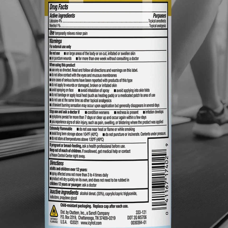 Spray para aliviar el dolor Icy Hot Max Strength 4 oz con lidocaína y mentol Foto 2 de 4