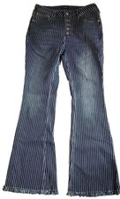 70's Inspired Pinstripe Railroad Button Up Fly Flares Pants Jeans Bell Bottoms
