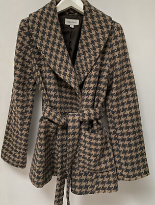 women, NEW, elegant Wool Blend, Lined, houndstooth coat, beige and grey  size L