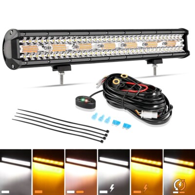 AUXBEAM 20'' Led Light Bar Strobe Amber White Spot Flood Combo ATV For Cadillac
