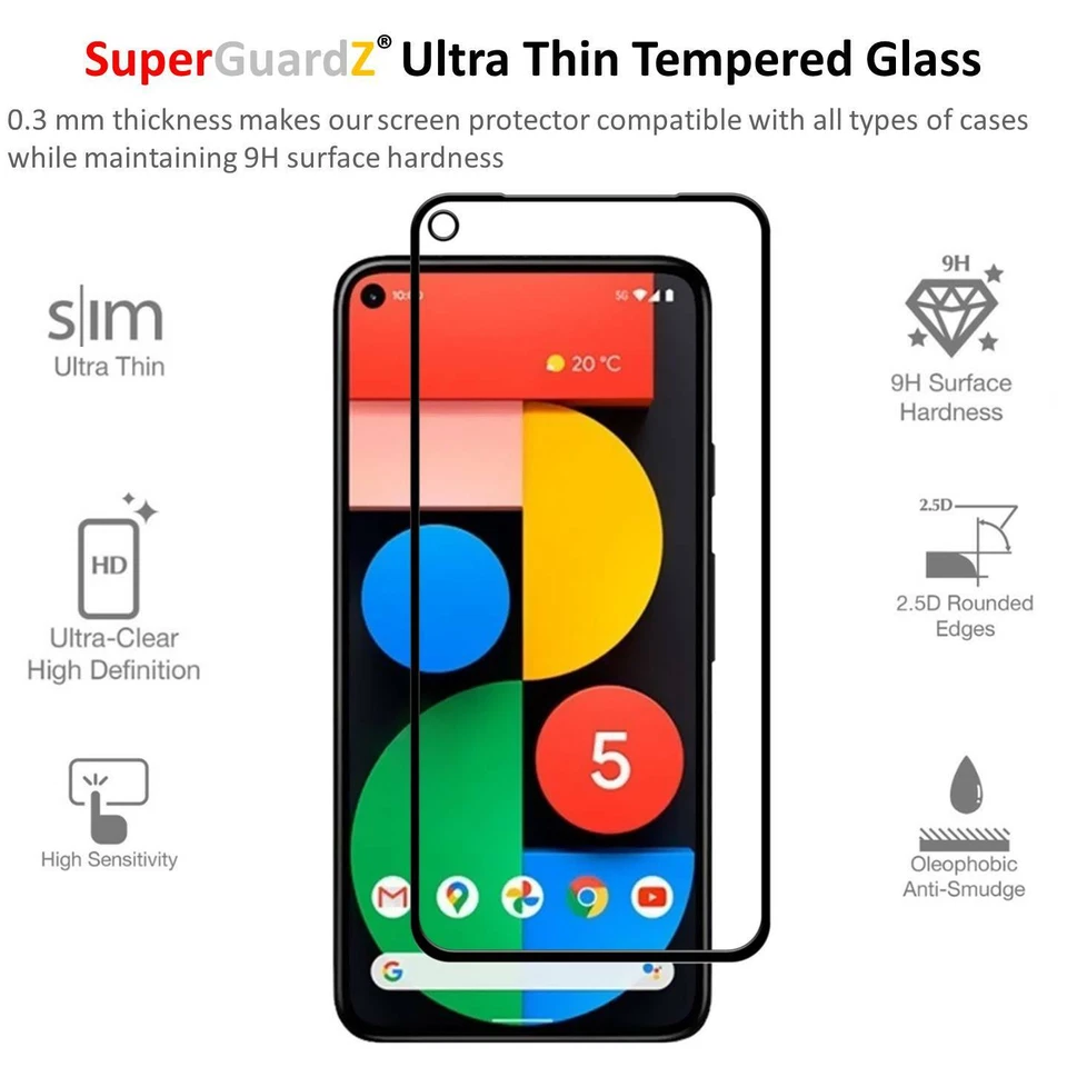 SuperGuardZ FULL COVER Tempered Glass Screen Protector Shield For Google Pixel 5 - Image 3 of 4