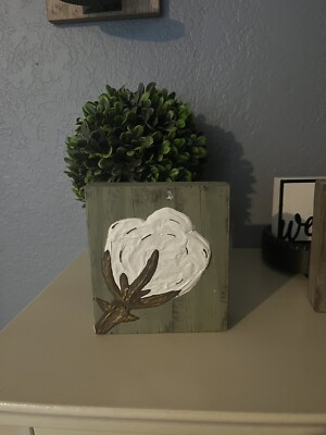Textured Art Cotton Boll Wooden Block Art New Handmade Fall Decor