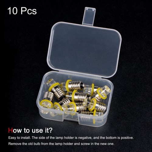10Pcs E10 Screw Base LED Bulb DC3V 0.25W Hollow Head Mini Lights w Box Yellow - Picture 3 of 7