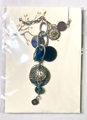 LIA SOPHIA Silver   Blue Abalone Flower Shell Circle Gem Crystal Stone Necklace