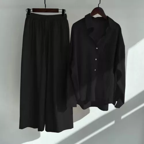 Women Lady Summer Solid Color Cotton Linen Suit Lapel Long Sleeve Top Leg Pants - Bild 10 von 42