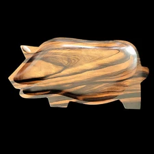 Hog Pig Wooden Carved Trinket Dish 6.5 x 3.5 Inch Farmhouse